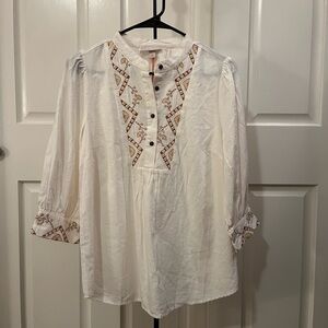 Knox Rose White Blouse with Brown Embroidery